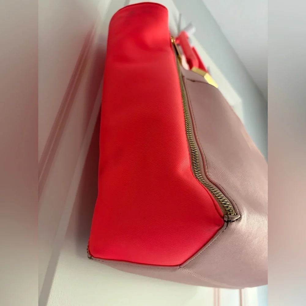 Ted Baker Pink and Neon Coral Saffiano Contrast Tote with Gold Hardware